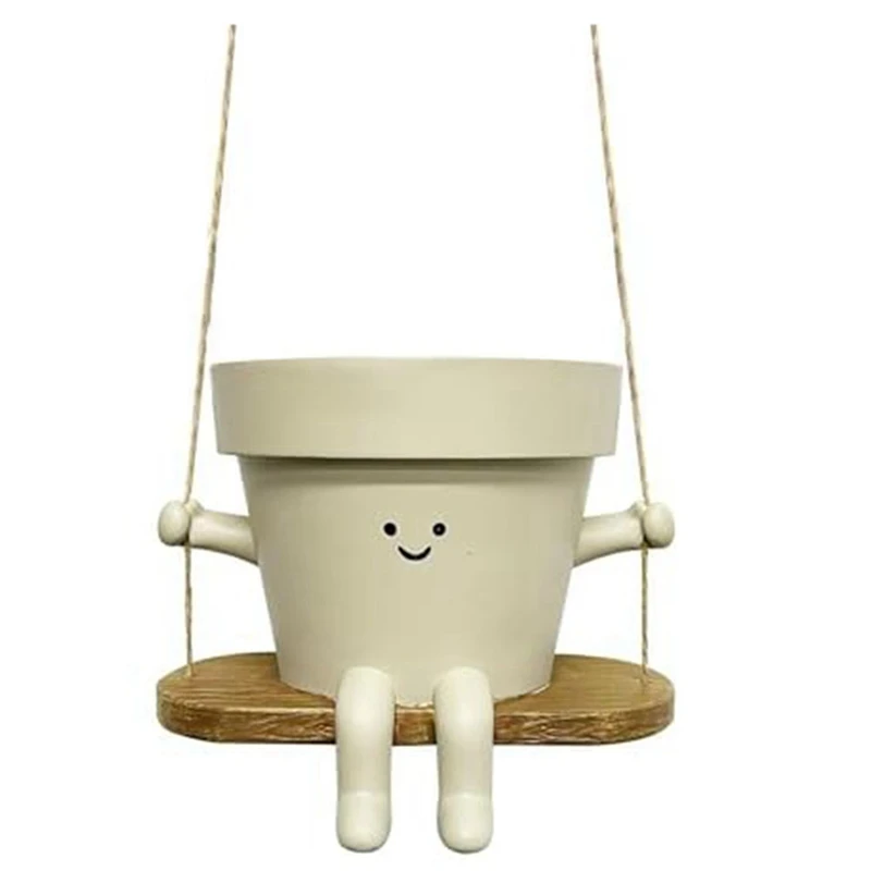 

Hanging Planter Swing Face Plant Pot Cute Resin Head Hanging Planters For Indoor Outdoor Plant Holder, Succulent