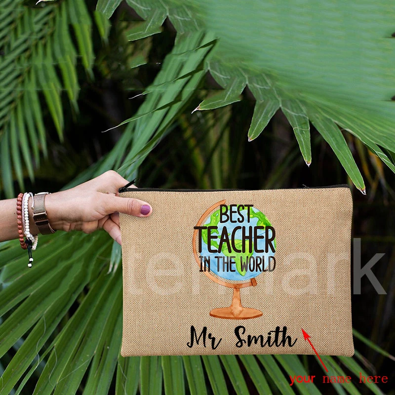 Saco De Maquiagem De Professor Personalizado, Organizador De Cosméticos, Presente De Festa De Solteira, Monograma De Lona, Bolsas De Zíper, De Volta