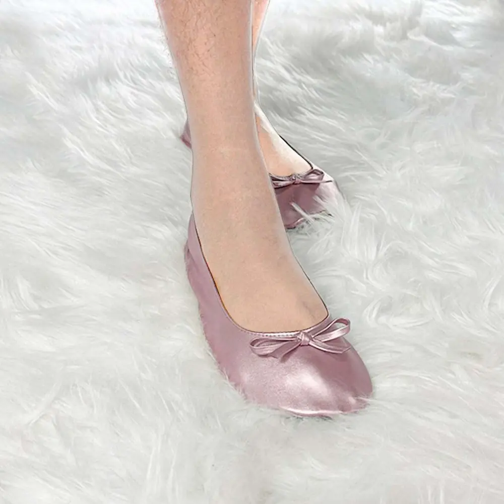 Draagbare Opvouwbare Ballerina 'S Oprollen Ronde Neus Ballerina Flats Ademende Bijpassende Draagtas Opvouwbare Schoen Bruidsmeisje