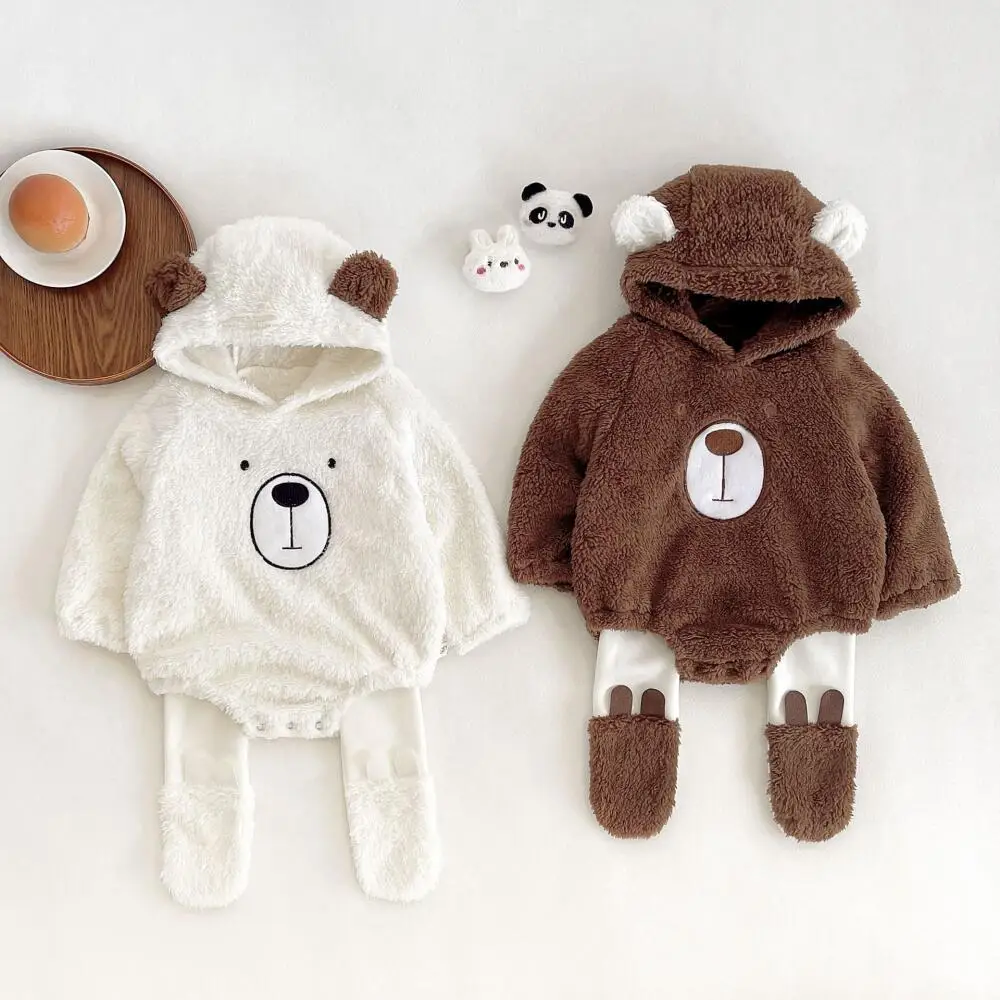 

Baby Boys Girls Clothes Winter Warm Bear Print Hooded Jacket Coat Flocking Soft Velvet Outfits for Infants Toddlers 6-24 Months