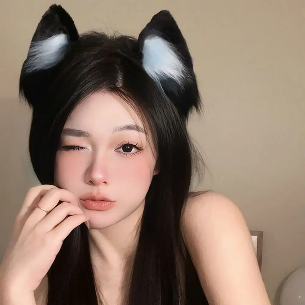

New Plush Simulation Cat Ears Hair Band Lace Fabric Cos Animal Ears Headwear Black Lolita Hair Accessories Holiday Party Props