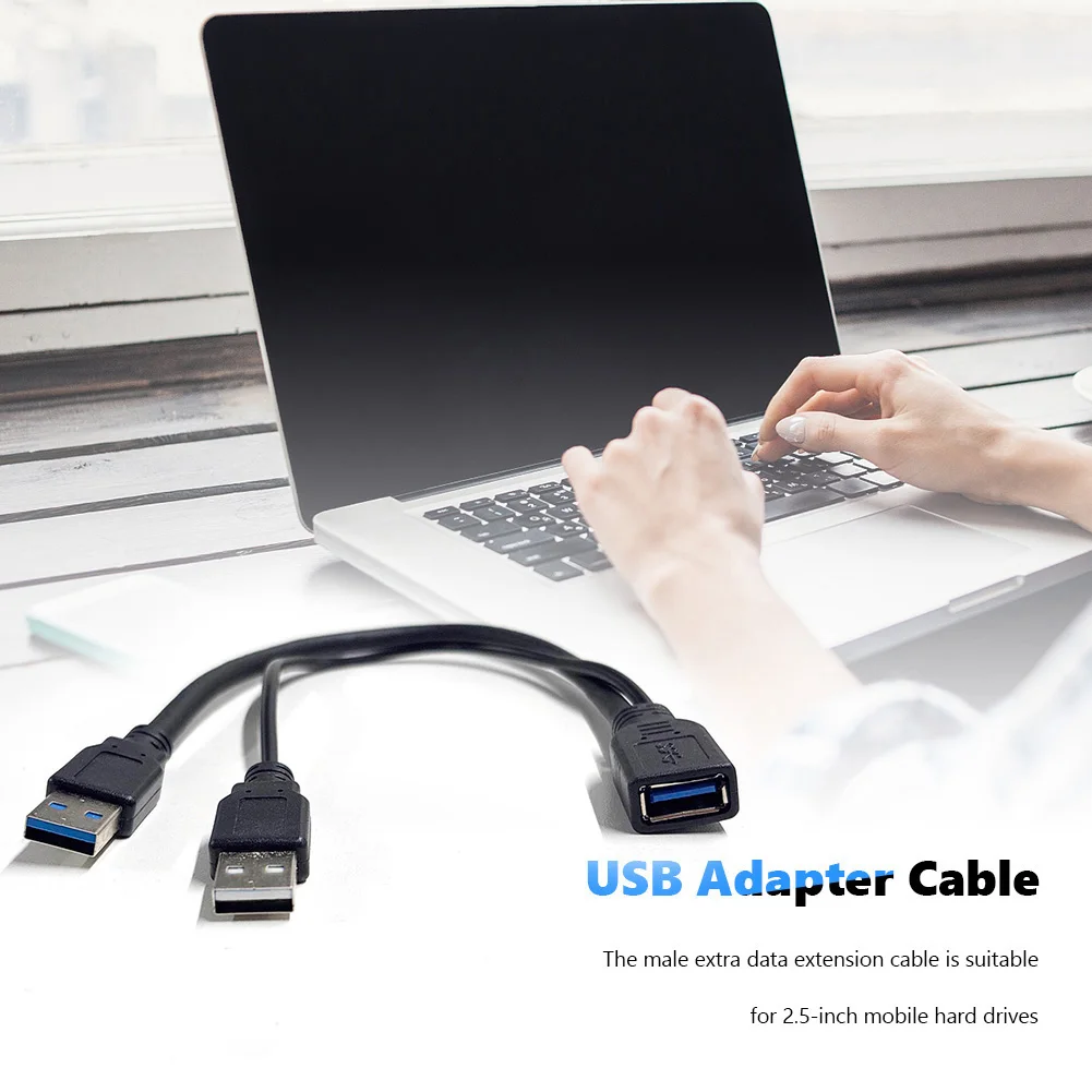 Extra Power Data Y Extension Cable USB 3.0 Female to Dual USB Type A Male Black Power Data Splitter Extension Cable