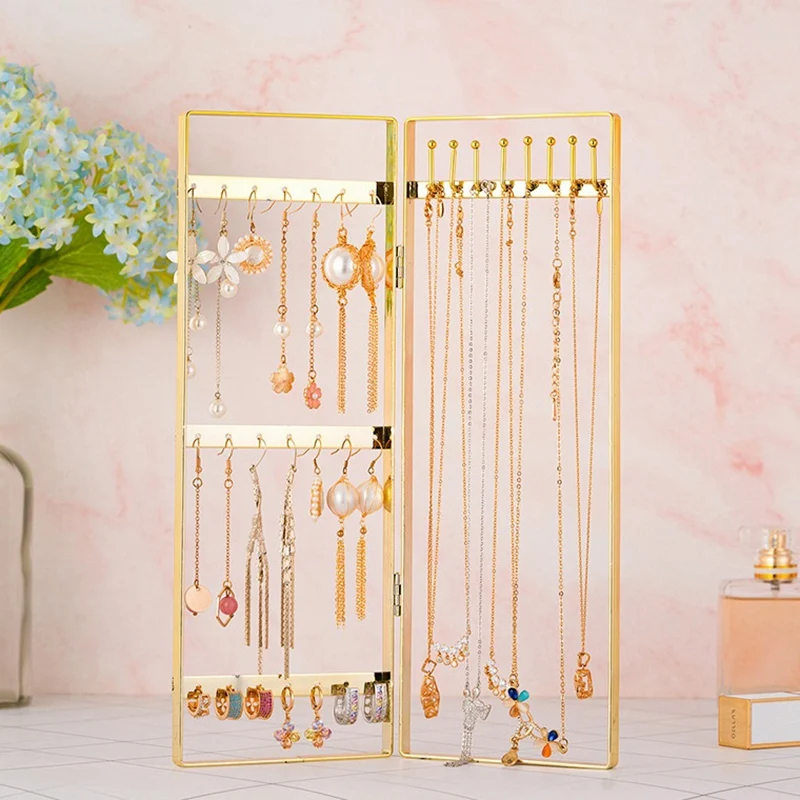 2-Panel Jewelry Organizer,Jewelry Holder, Foldable Jewelry Hanger, Portable Jewelry Display Rack For Earrings, Necklaces