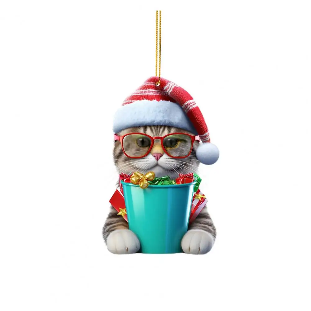 Acrylic Cat Pendant for Holiday Decor Festive Cat-themed Hanging Decor Christmas Cat Figure Ornament Set for Tree Car Rearview