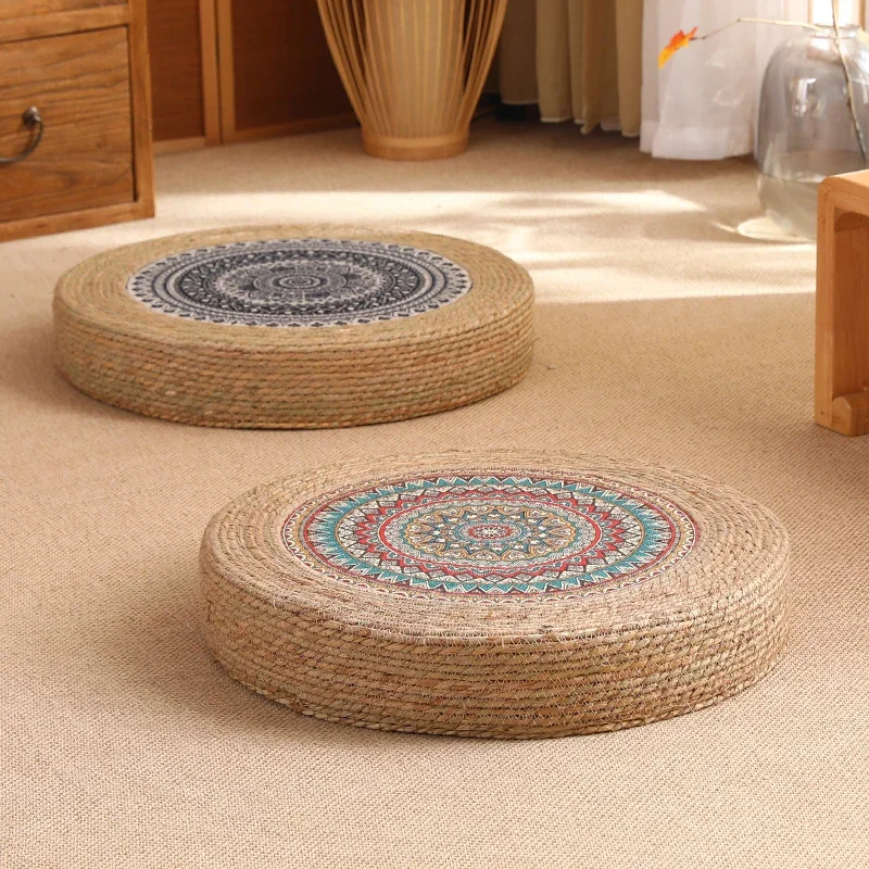 Woven Straw Meditation Cushion Traditional Floor Cushion for Yoga or Prayer Eco-Friendly Tatami Seat Thickened Kneeling Mat
