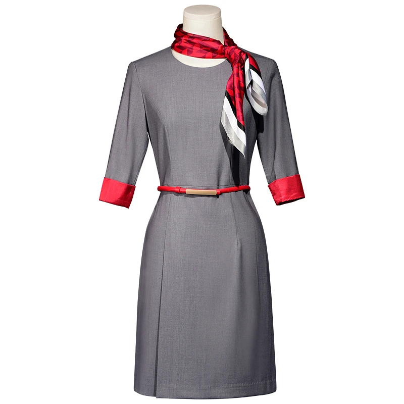 Korea Turkey Airlines Flight Attendant Uniform Full Sleeve 3/4 Sleeve Women's Work Dress Stewardess Professional Beautician Wear