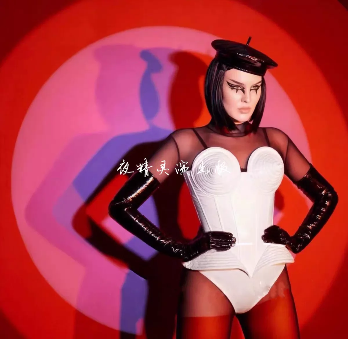 

Bar Nightclub Retro Fashion White Patent Leather Shapewear Bodysuit Sexy GOGO Show Party Singer Dance Stage Performance Costume