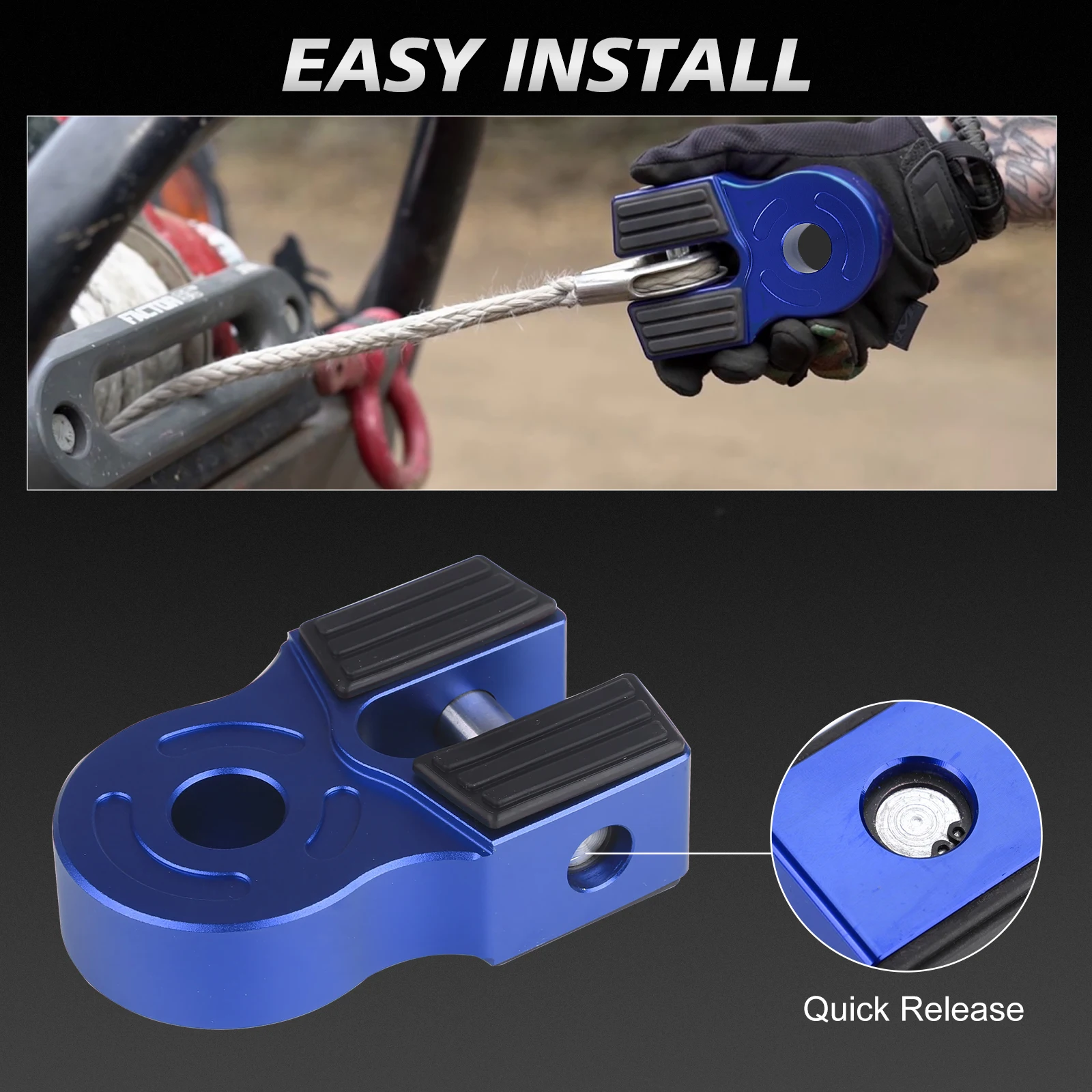 16000LBS Aluminum Winch Shackle Flat Tow Hook Mount With Iron Pin And Rubber Guard Universal Fits ATV UTV SUV Pickup Truck