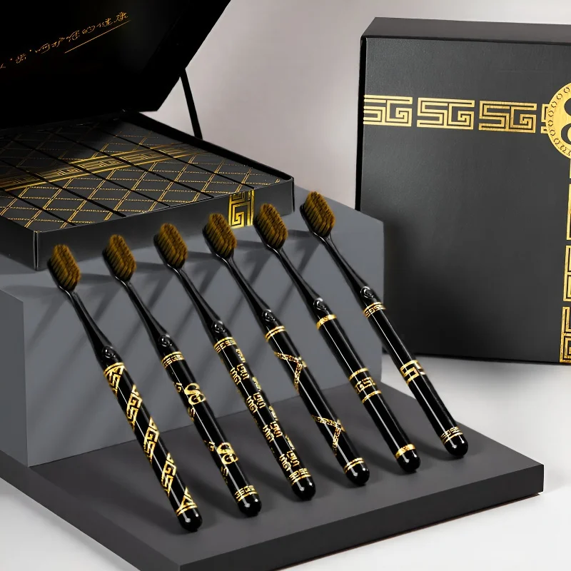 Высококачественная зубная щетка в подарочной упаковке, для домашнего использования, черно-белая; легкая роскошная тонкая шелковая мягкая заколка для взрослых, ручка для пары, широкая голова, семья