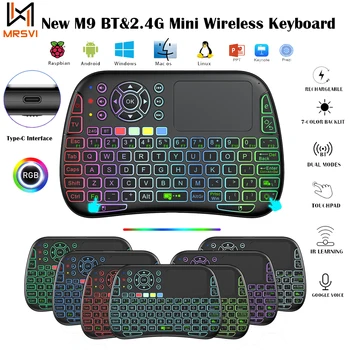 안드로이드 TV 박스 PC용 미니 무선 키보드, M9 BT 및 2.4G, 7 백라이트, C 타입 음성, IR 학습 에어 마우스, 원격 터치패드, 신제품 Best5 안드로이드 TV 박스 PC용 미니 무선 키보드, M9 BT 및 2.4G, 7 백라이트, C 타입 음성, IR 학습 에어 마우스, 원격 터치패드, 신제품 Best5