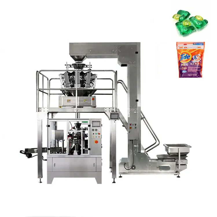 Automatic dishwasher tablets counting stand up bag multihead weigher packing machine