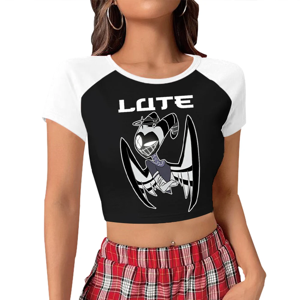 

Hazbin Hotel Funny Lute Graphic Crop Tops T-Shirt Girls Fashion Women O-Neck Short Sleeve