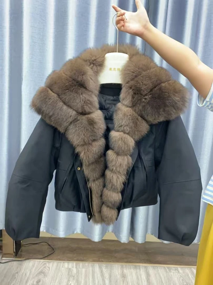 

Real Fox Fur Collar White Goose Down Coat Windproof Women Warm Fur Jacket Autumn Winter Waterproof Feather Puffer Jacket Female