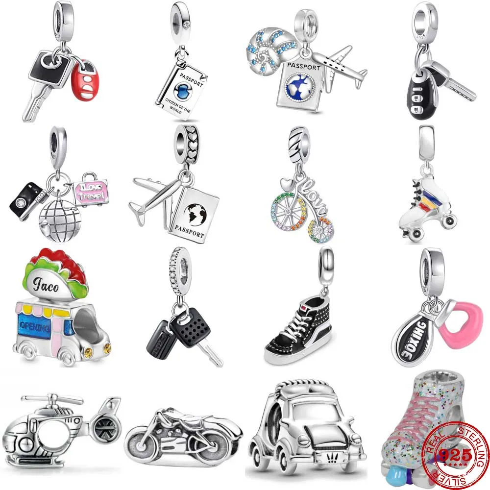 

925 Sterling Silver Travel Aircraft Motorcycle Pendans Hang Beads Diy Fit Original Pandora Charm Bracelet Necklace Women Jewelry