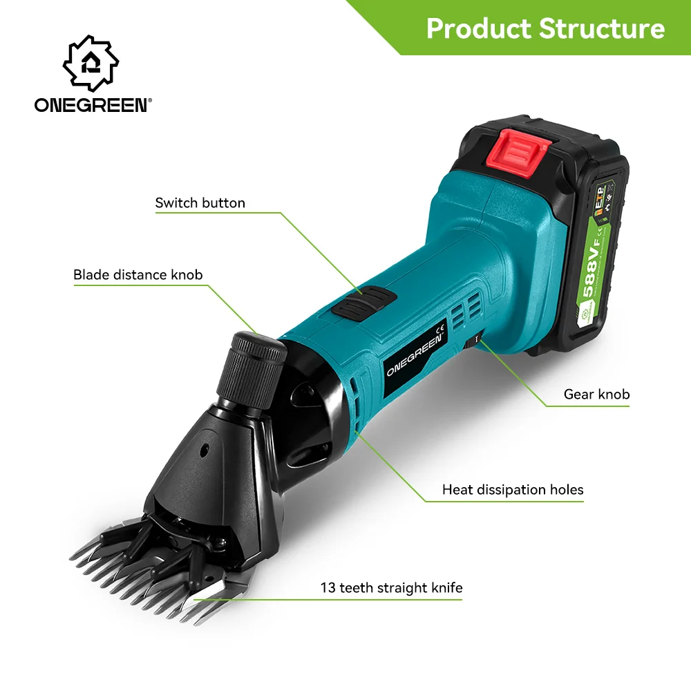 ONEGREEN 6 Geschwindigkeit Elektrische Schafschere 13 Zähne Elektrische Schere Akku-Wollschere Schafschere Für Makita 18 V Batterie