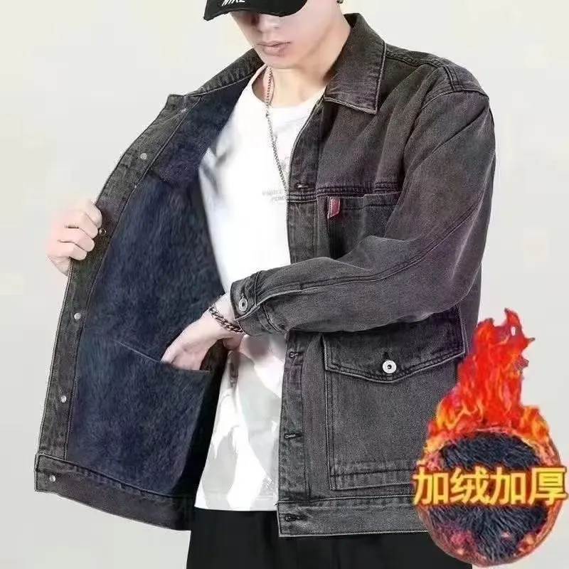 Winter Denim Jacket Comfort Fleece Thick Windbreaker Warm Mens Jackets Outwear Jeans Coat Male Multi-pockets Overcoat Thermal