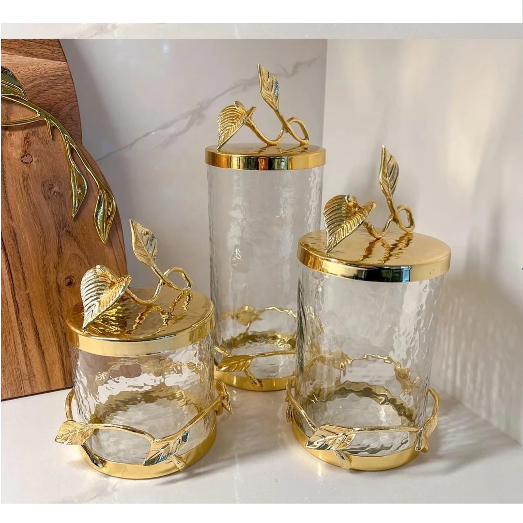 New Series Luxury Decorative Glass Gold Foil Design Chocolate Candy and Biscuit Storage Can