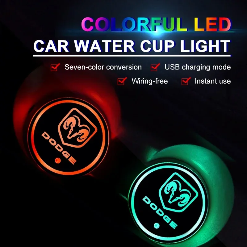 Posavasos de 2 piezas para coche, almohadilla inferior de luz LED, posavasos de colores para Dodge Journey Ram 1500 2006 durango Challeager,