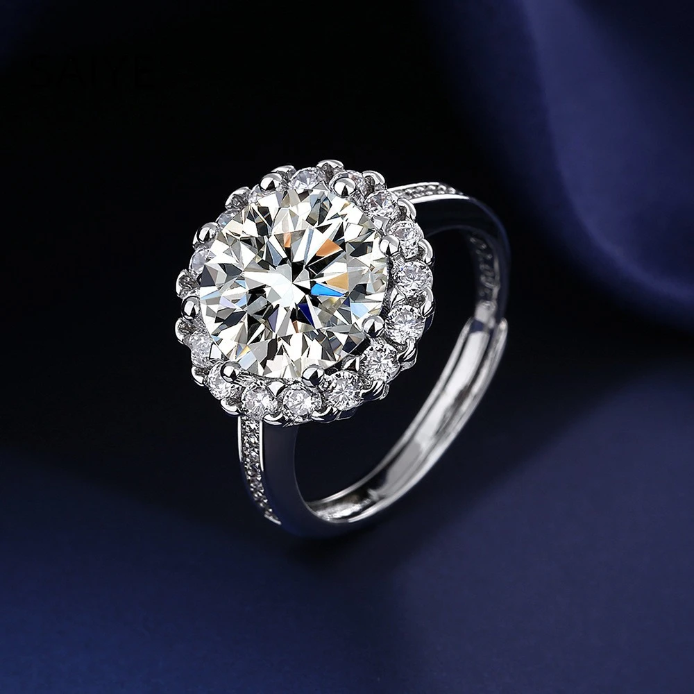 925 Sterling Silver Round Cut Sunflower Halo Cubic Zirconia Open Adjustable Ring for Women Pave CZ Band Wedding Jewelry Gift