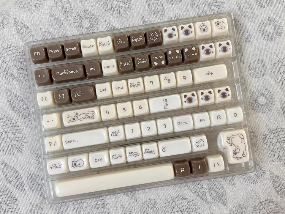Candy Cat Theme Keycaps MAO MOA Height Jelly Translucent Key Cap Mechanical Keyboard Key Caps for Girls Pink/Orange/Chocolate
