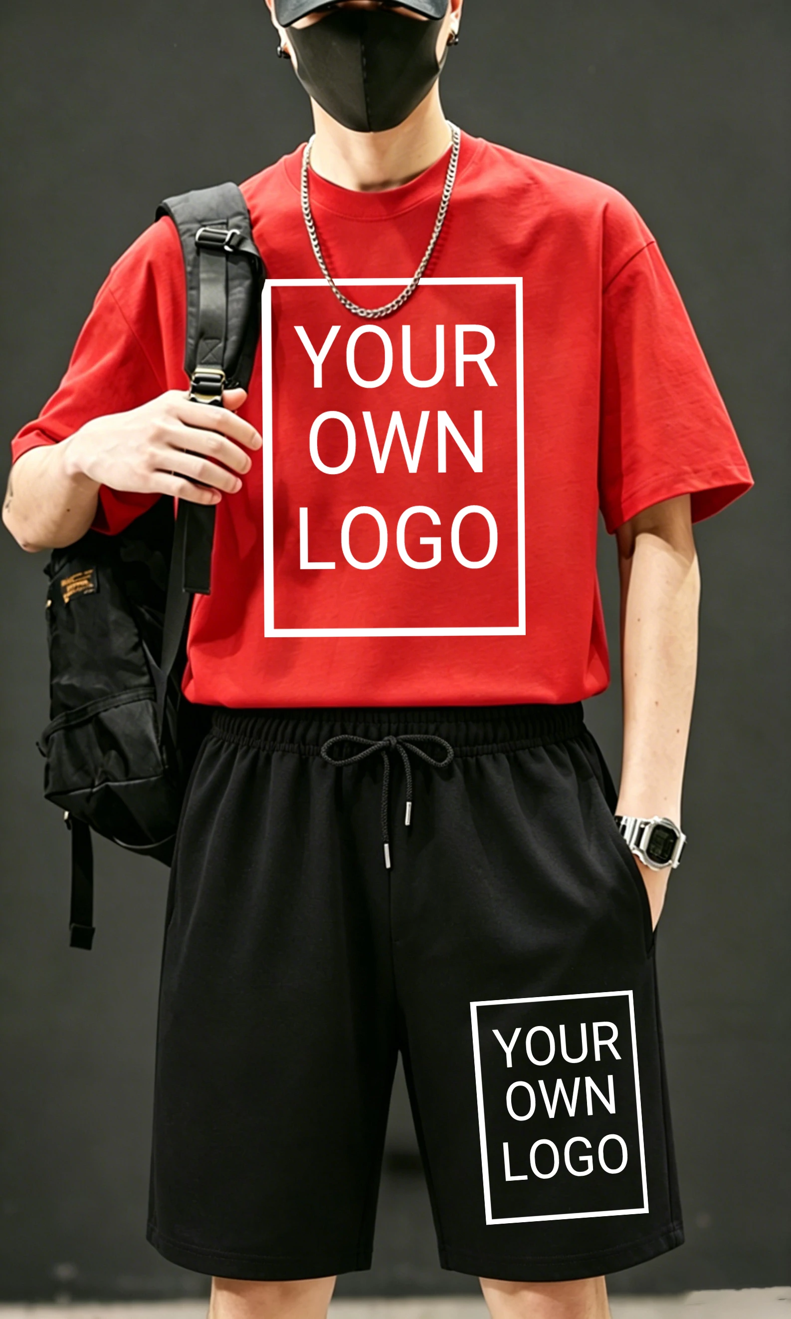 Customized Logo Picture Text Men's T Shirts Suits  Cotton Loose T-Shirts Summer Streetwear Y2K drawstring Wide-Leg Short Pants view 2