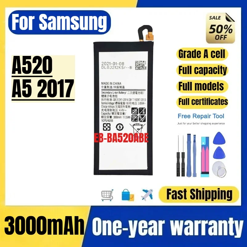 EB-BA520ABE for Samsung A520/A5 2017 mobile phone battery high quality high capacity replacement Bateria Grade A cell with tools