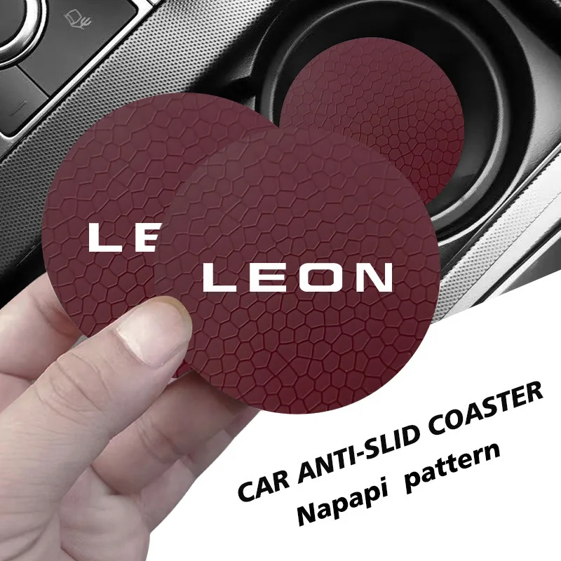 Posavasos de piel sintética color rojo vino, antideslizantes, resistentes a los arañazos, fáciles de limpiar, diseño con textura de fibra de carbono para SEAT LEON, 2 uds.