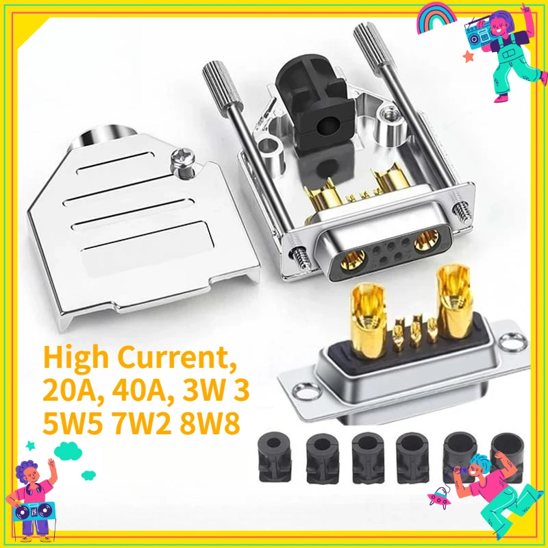 1Pcs  Welded Male Plug Female Socket, Metal Shell, Solid Pin, High Current, 20A, 40A, 3W 3 5W5 7W2 8W8   Cable Connector