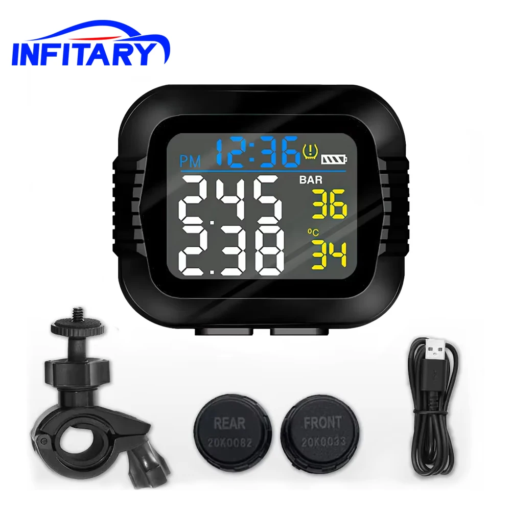Infitary Moto TMPS Tire Pressure Monitoring System Motorcycle TPMS External Sensor Electric Bicycle Motorbike Digital Tester