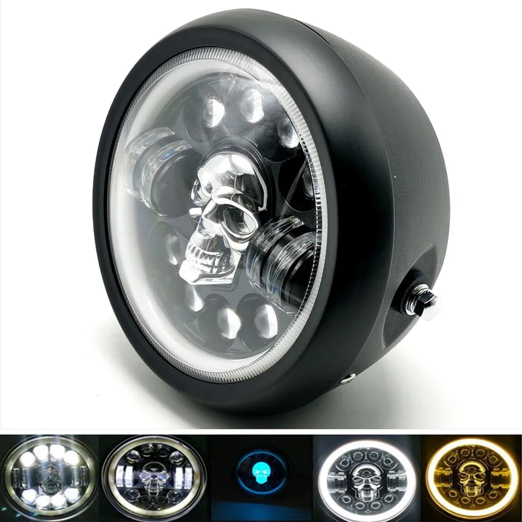 

Black Motorbike Skull Side Mount Headlight Lamp For Harley Honda Kawasaki Suzuki Yamaha VTX Shadow Retro Cafe Racer Bobber CB