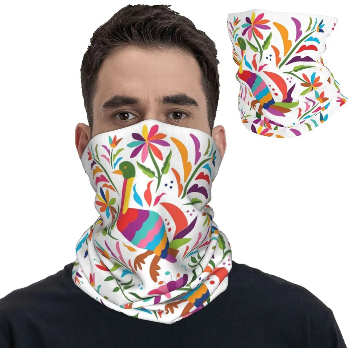 Otomi pato mejicano colorido arte Bandana cuello cubierta impresa máscara bufanda cálida diadema pesca para hombres mujeres adultos lavable