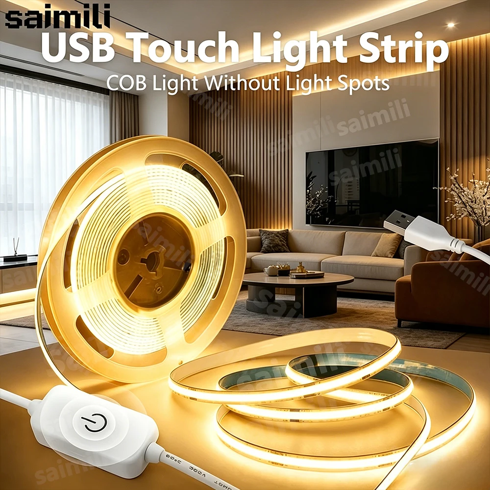 COB Light Strip Touch Control Dimmable Expandable Flexible Paste Lamp Strip For TV Backlight,Bedroom,Kitchen Cabinet Lighting
