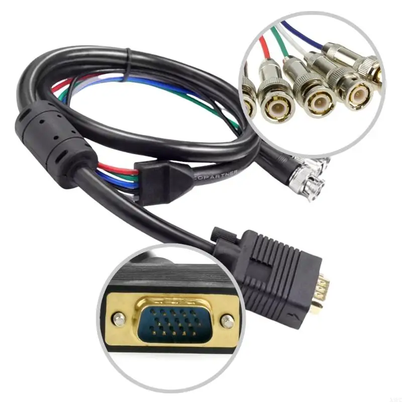 N3UC VGA To 5 BNC RGBHV Video Cable Male To Male Connection Bidirectional Intercommunication For Plasma And LCD Displays