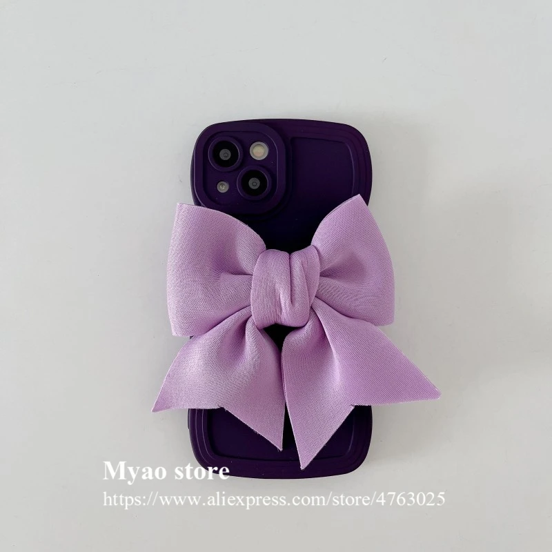 الأرجواني الداكن ثلاثية الأبعاد القوس موجة جراب هاتف آيفون 16 15 14 13 12 11 برو ماكس X XR XS لطيف غطاء الحلوى عدسة الكاميرا واقية