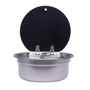 Round RV Sink 304 Stainless Steel with Faucet Tempered Glass Cover Efficient Drainage Soundproof Pad for Camper Van Boat
