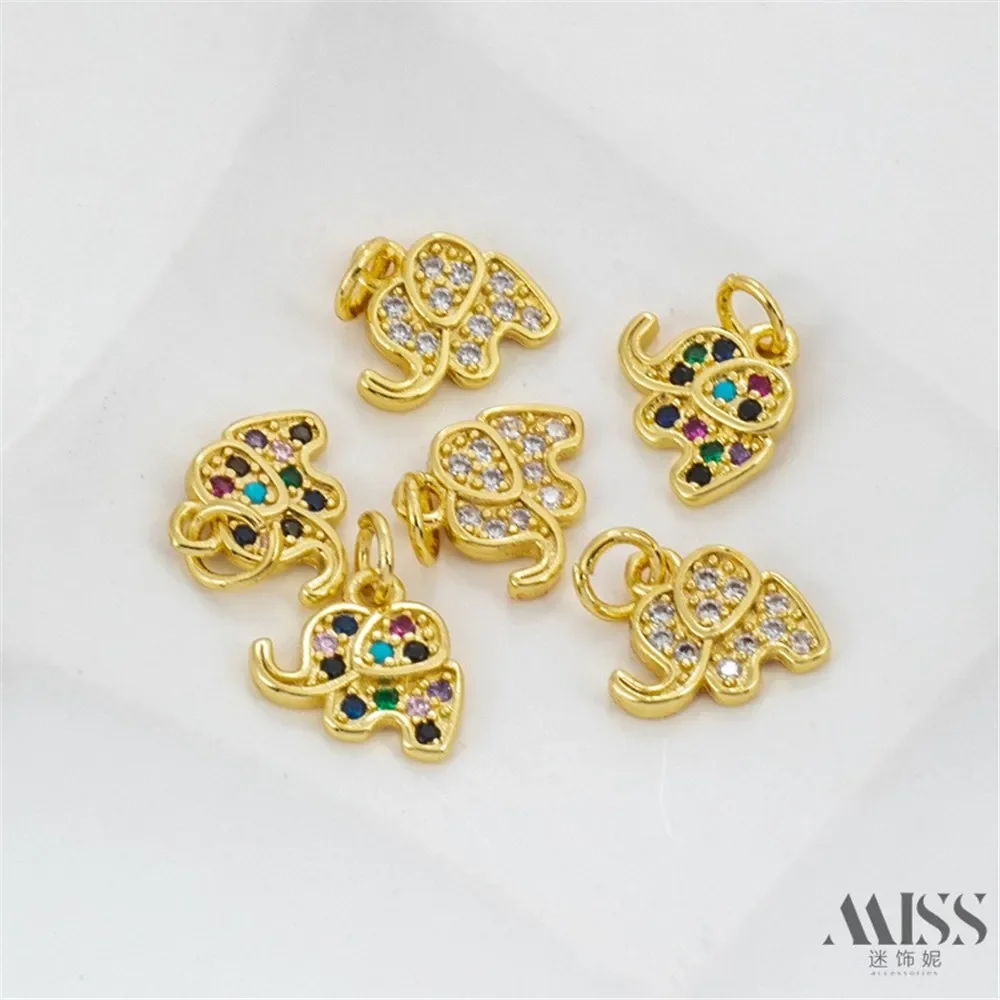 14K Gold-wrapped Zirconium Elephant Pendant DIY Accessories Charm Pendant Handmade Jewelry Chain Material