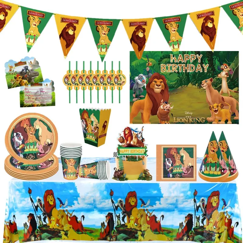 Lion King Simba Theme Birthday Party Supplies Mufasa Balloons Kids Baby Shower Party Paper Cups Plates Cake Topper Decorations