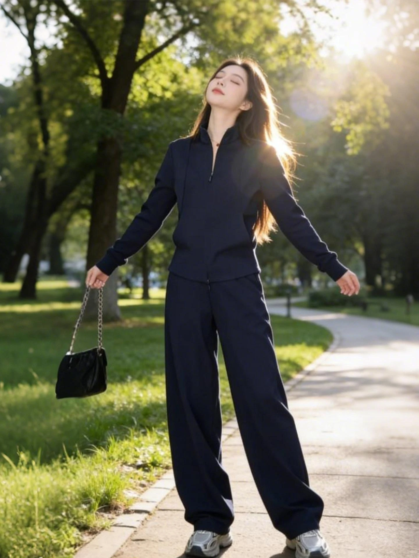 

Casual Stand Collar Outerwear Sportswear Set Women Spring Autumn New Fashion Loose Slim Wide Leg Pants Two Piece Set