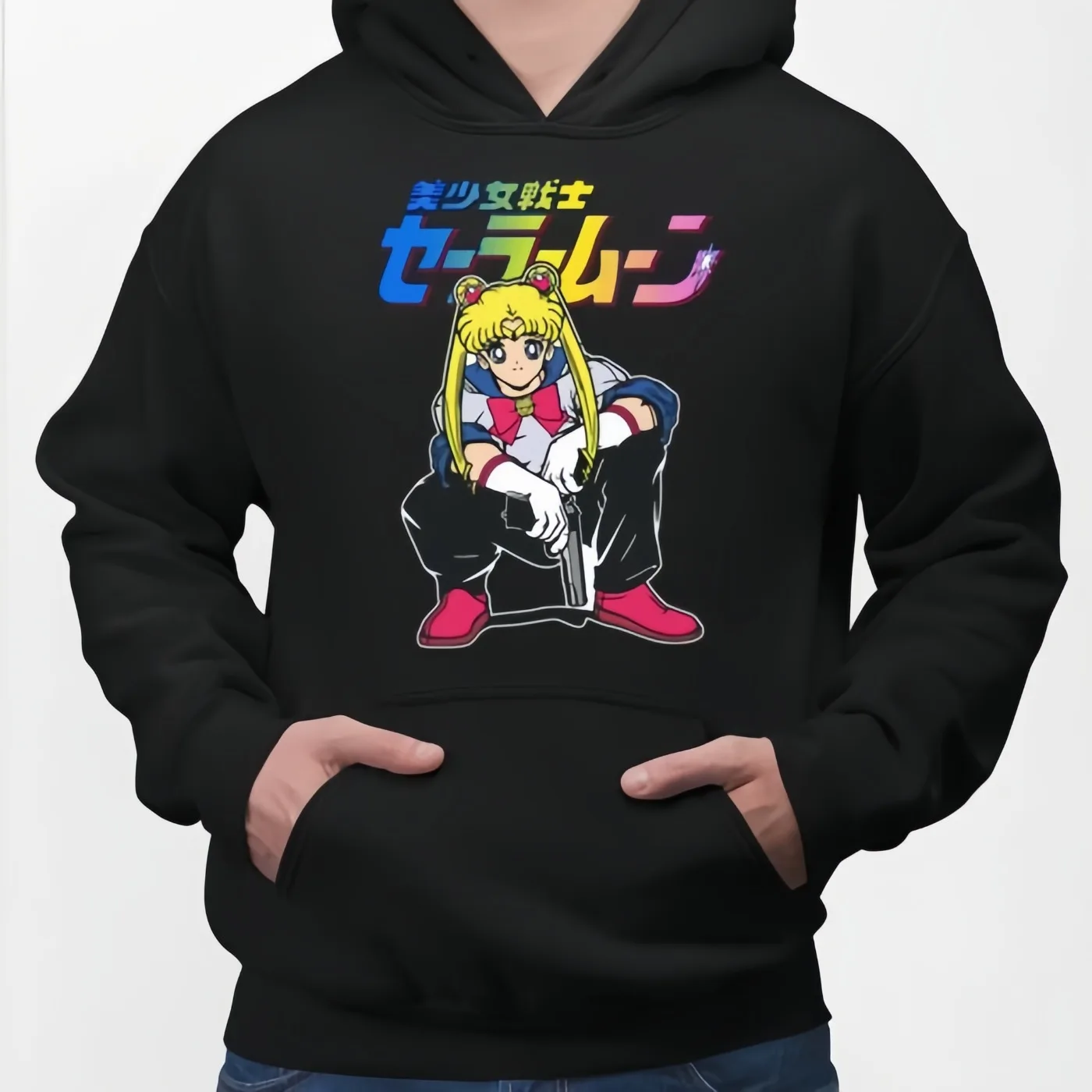 

Sailor Moon Gangster Moon Gun Sweatshirt Anime Printed Hoodie Versatile Cotton Children's Parent-Child Clothing Unisex Top