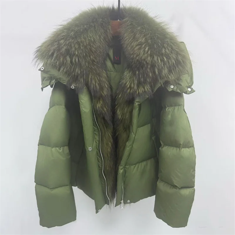 سترة شتوية نسائية 2025 معاطف جديدة بأكمام قابلة للفصل مع قلنسوة وياقة من فرو الثعلب الحقيقي معطف سميك دافئ معطف نسائي غير رسمي