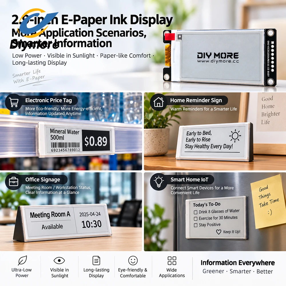 2.9 Inch E‑Paper E‑Ink Display Module SSD1680Z 128×296 SPI Black‑White / Black‑White‑Red‑Yellow For DIY Development Shelf Label