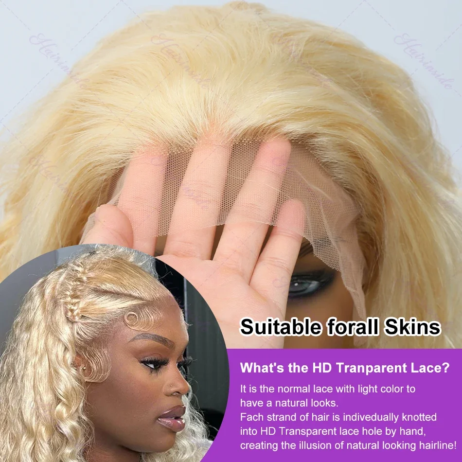 Peruca frontal loira para mulheres, HD transparente, onda profunda, pré-arrancada, cabelo humano brasileiro, 613, 13x6