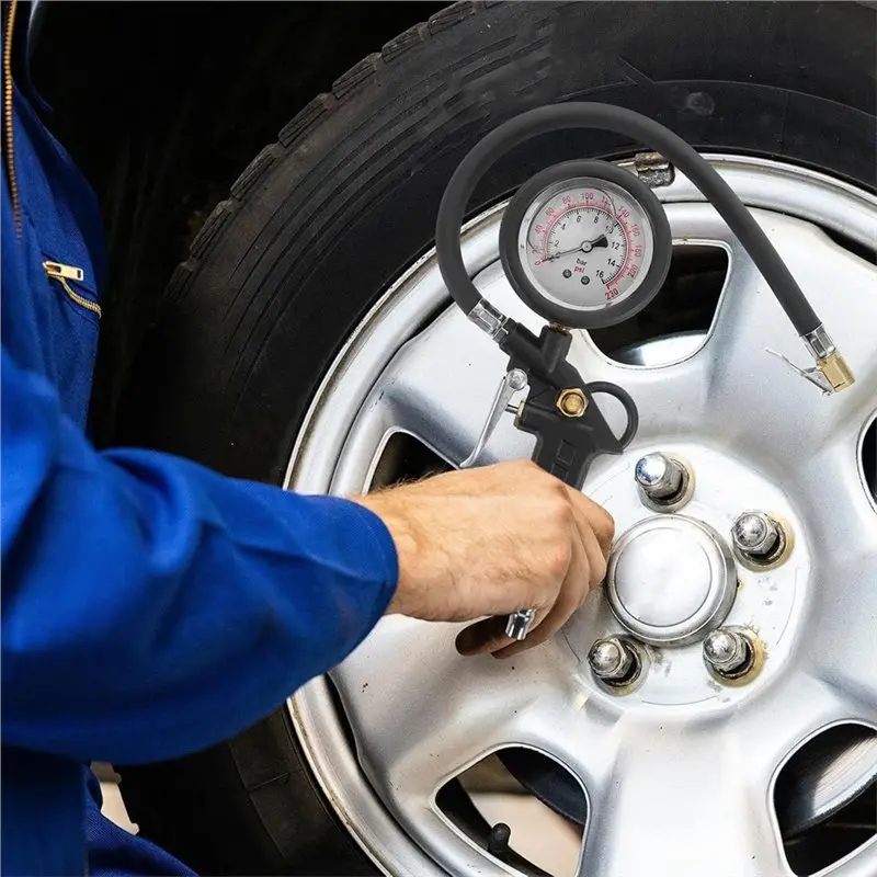 AAAN-For Tires For Car And Motorcycle Pressure Gauge And Inflator Portable Air Gauge With Hose For Measurement