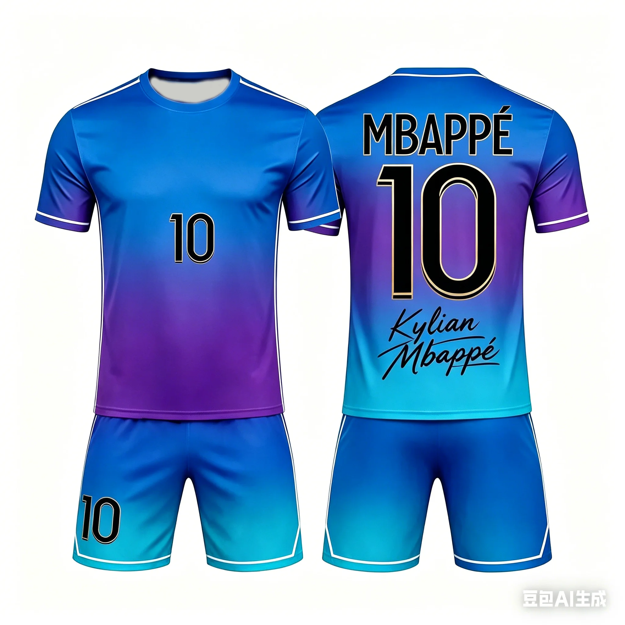 26 MODISCHE FARBEN MIT FARBVERLAUFS-EFFEKT AI # 10 MBAPPE SOMMER KINDER- UND ERWACHSENEN-SET ELTERN-Kind-KOMPLETTSET KURZARM-SHORTS FUSSBALLTRIKOT UNISEX – Detail 8