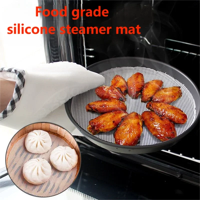 Round Non-Stick Steamer Mat Food Grade Silicone Pad Bread Reusable  Pastry Dessert Mesh Mats Home Kitchen Cooking Accessories