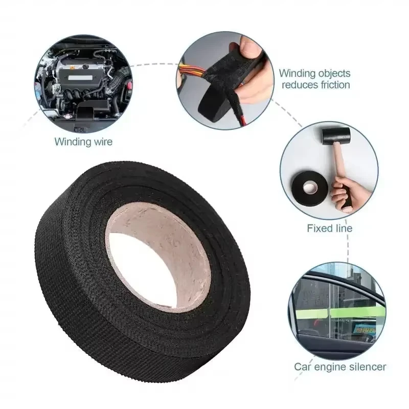 Heavy-Duty Fabric Tape, Extra Strong Adhesive, For Engine Wiring Harness Wrapping, Noise Reduction & Sound Dampening