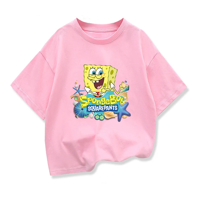 Potdemiel Summer Short Sleeve Tops SpongeBob Cartoon T-Shirt Boys Girls Teenager  Fashion Children Casual Tops Tee Shirt