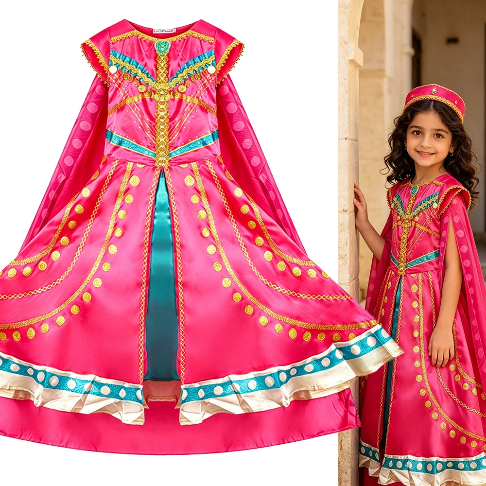 Arabian Princess Costume Girl with Magic Lamp Birthday Dress Luxury Kids Halloween Costumes