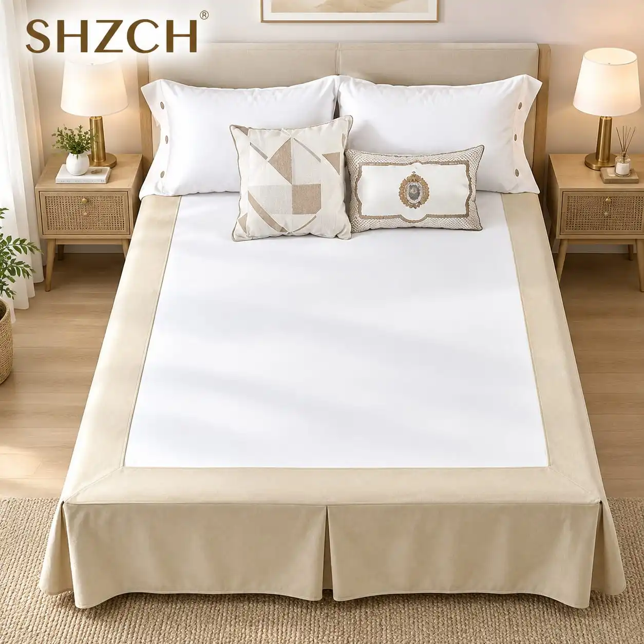 Wrap Around 3 Sided Bed Skirt Easy Fit Elastic Dust Ruffle Bed Frame Cover 38cm Drop Conceal Under Bed Storage Furniture Decor