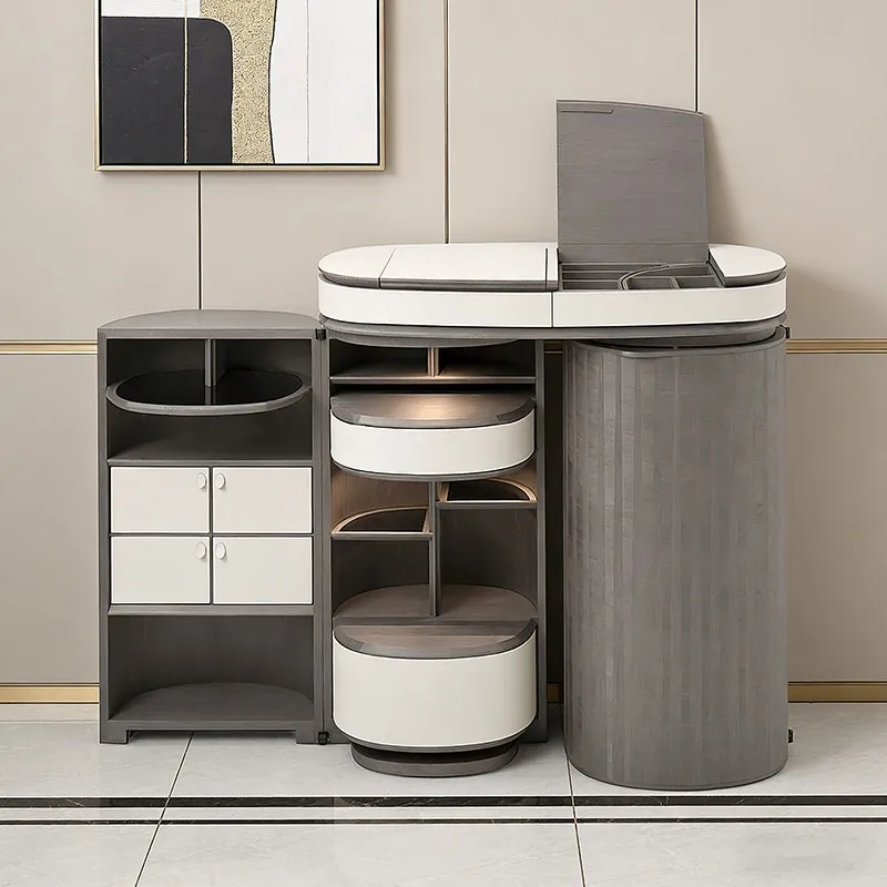 *Storage Cabinet - Embodying Minimalist Luxury, Dual Cylinder Structure and Foldable Top for Villa Use